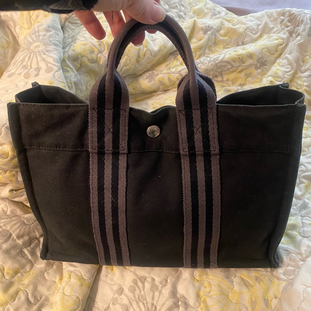 Hermes Small black canvas tote